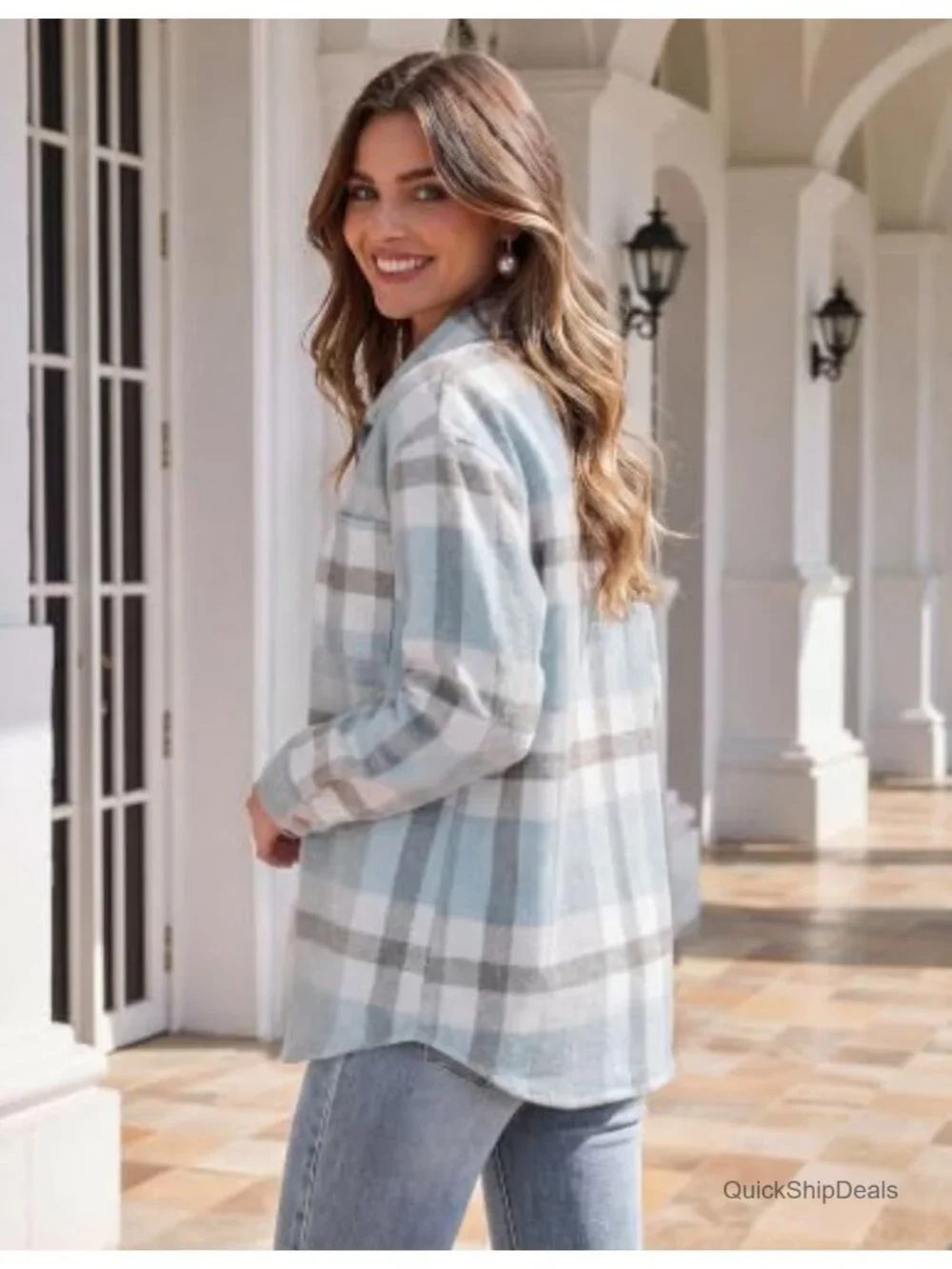 Plaid Flannel Shacket Jacket Button Down Long Sleeve Shirt